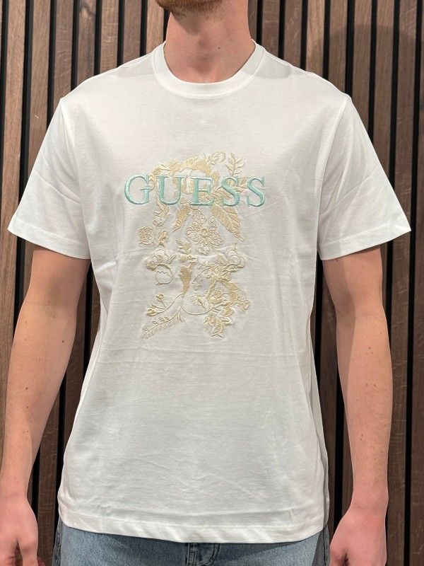 Guess - Cn Ss Logo Floreal Embro Tee - Wit