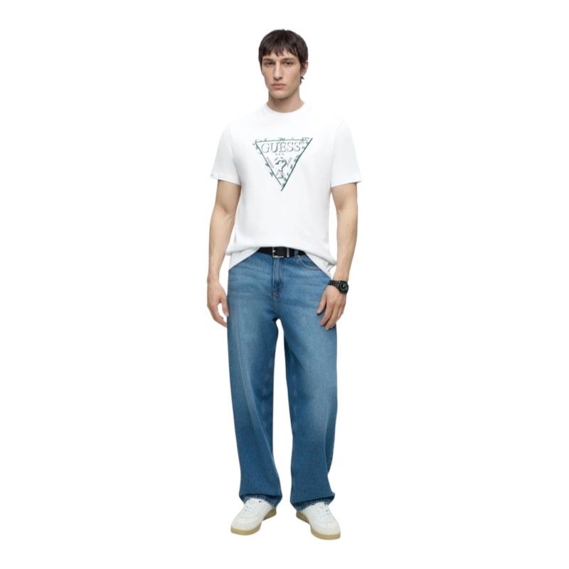 Guess - Cn Ss Triangle Leaves Embroide - Wit