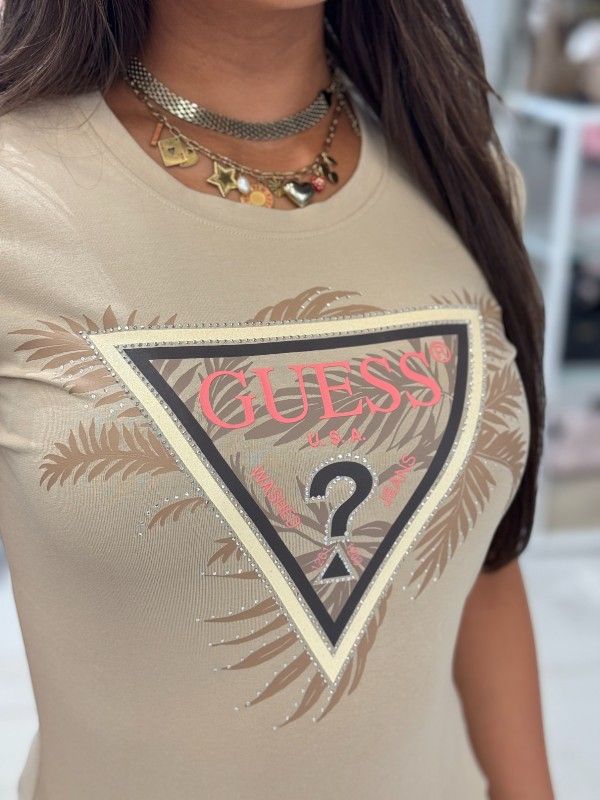 Guess - Cn Ss Triangle Palm Print - Beige
