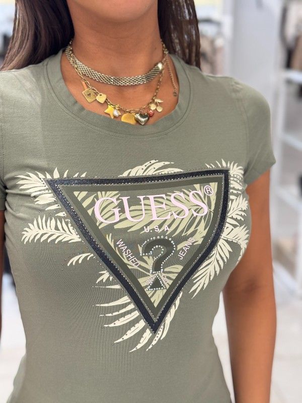 Guess - Cn Ss Triangle Palm Print - Groen
