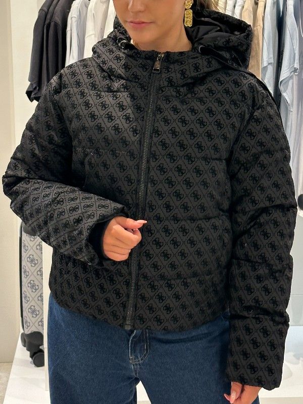 Guess - Daisy Puffer Logo Flock - Zwart
