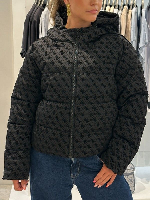 Guess - Daisy Puffer Logo Flock - Zwart