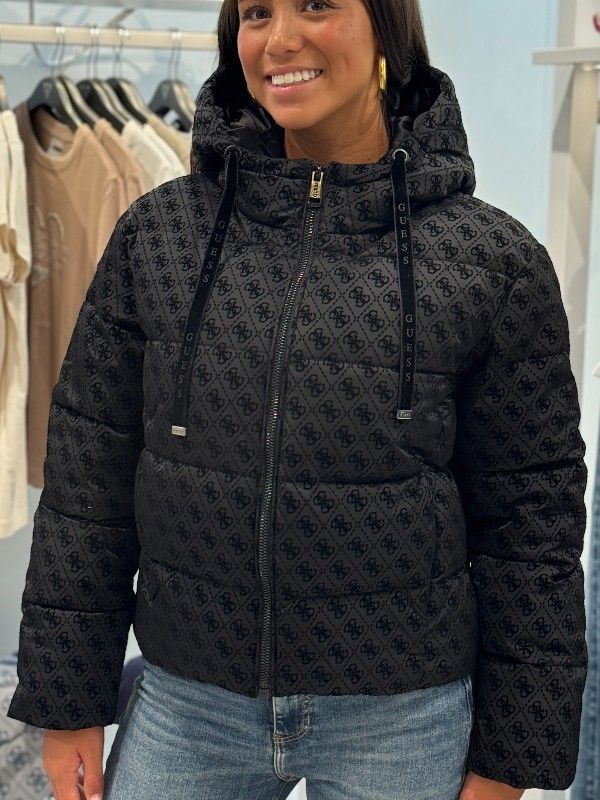 Guess - Daisy Puffer Logo Flock - Zwart