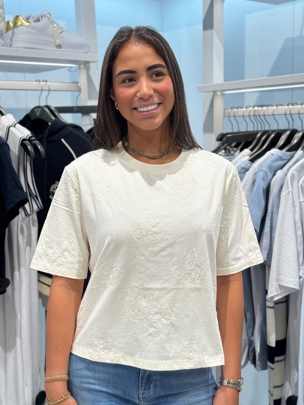 Guess Active - Peony Aop Embroidery Boxy Tee - Beige