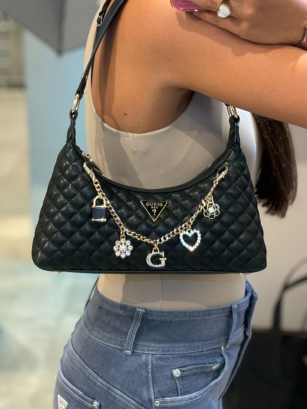 Guess - Everlee Top Zip Shoulder Bag - Zwart