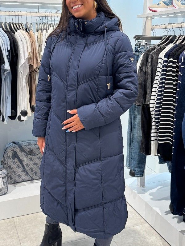 Guess - Gloria Quilted Long Puffer - Blauw