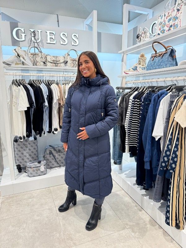 Guess - Gloria Quilted Long Puffer - Blauw