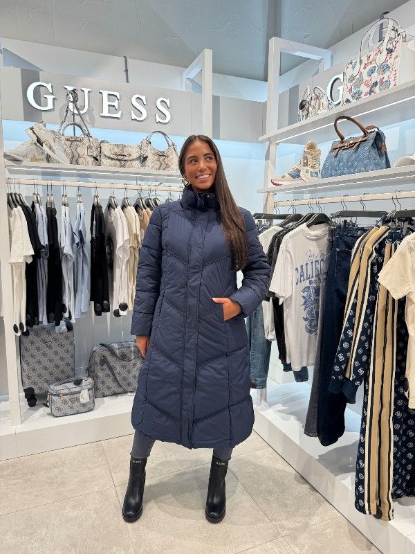 Guess - Gloria Quilted Long Puffer - Blauw