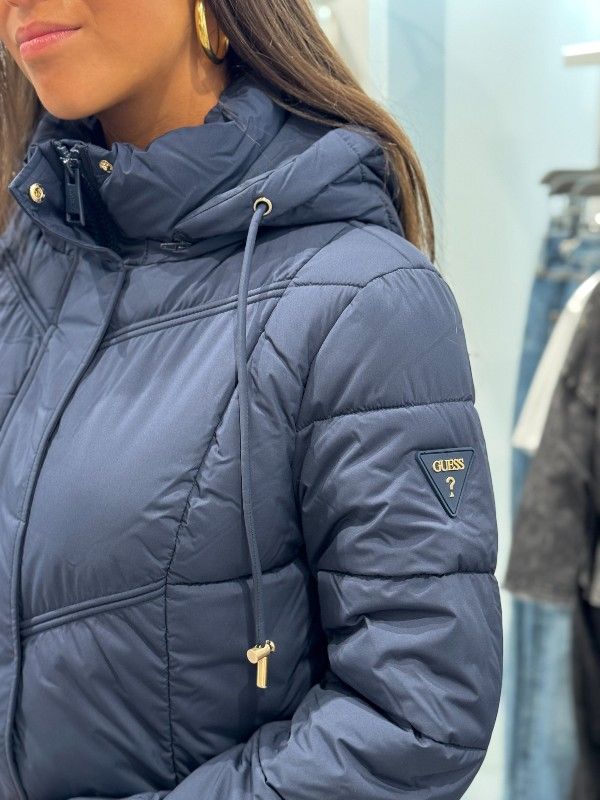 Guess - Gloria Quilted Long Puffer - Blauw