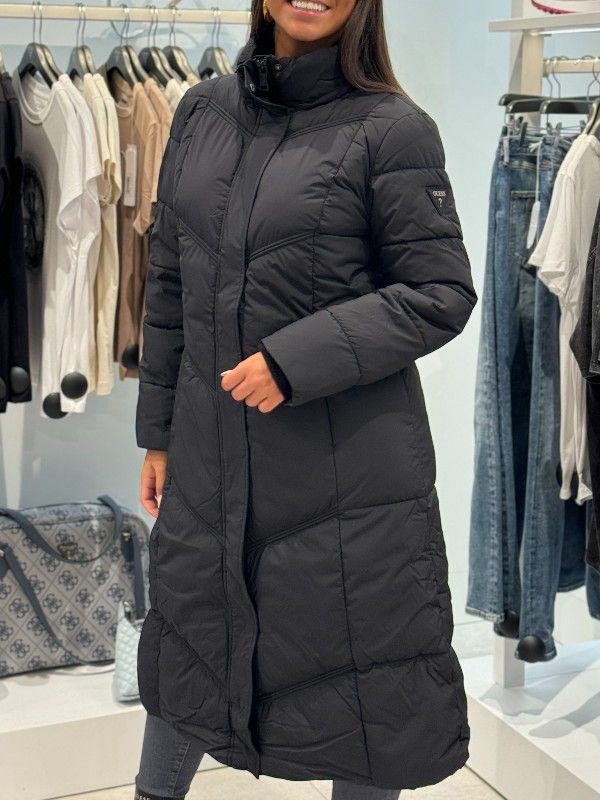 Guess - Gloria Quilted Long Puffer - Zwart