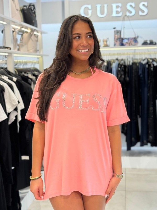 Guess - Guess Logo Long Ss Tee - Roze