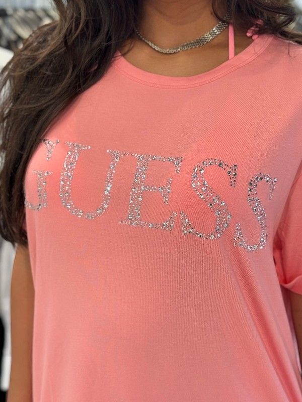 Guess - Guess Logo Long Ss Tee - Roze
