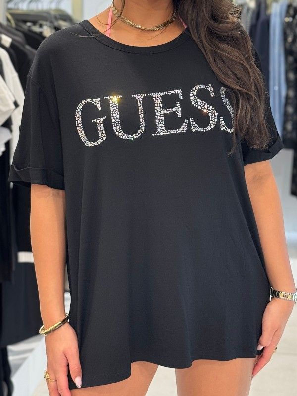 Guess - Guess Logo Long Ss Tee - Zwart