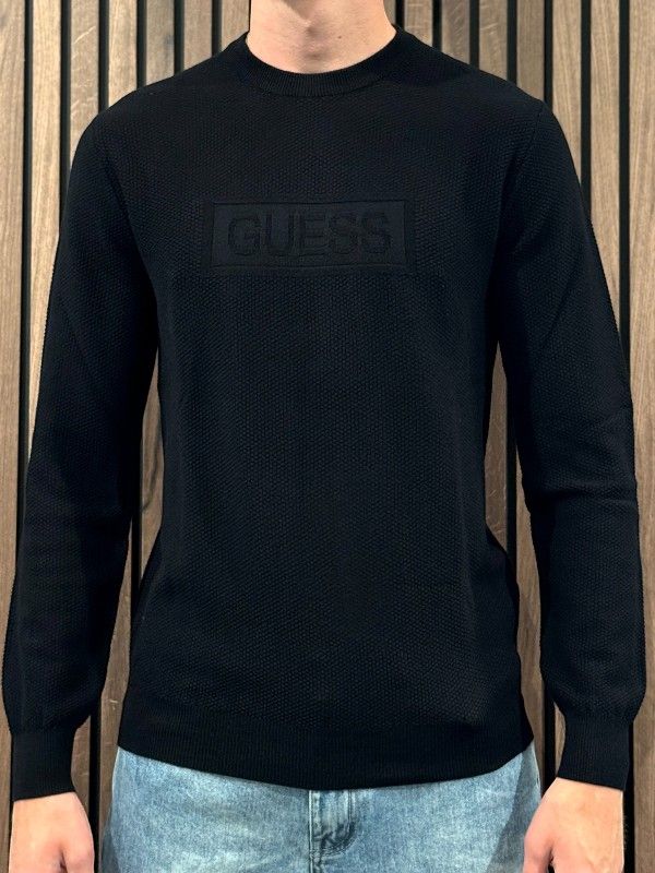 Guess - Harrison Cn Ls Stitch Logo Swt - Zwart