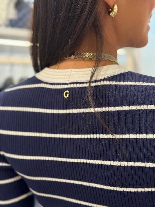 Guess - Ls Vn Striped Andrea Midi Dress - Blauw
