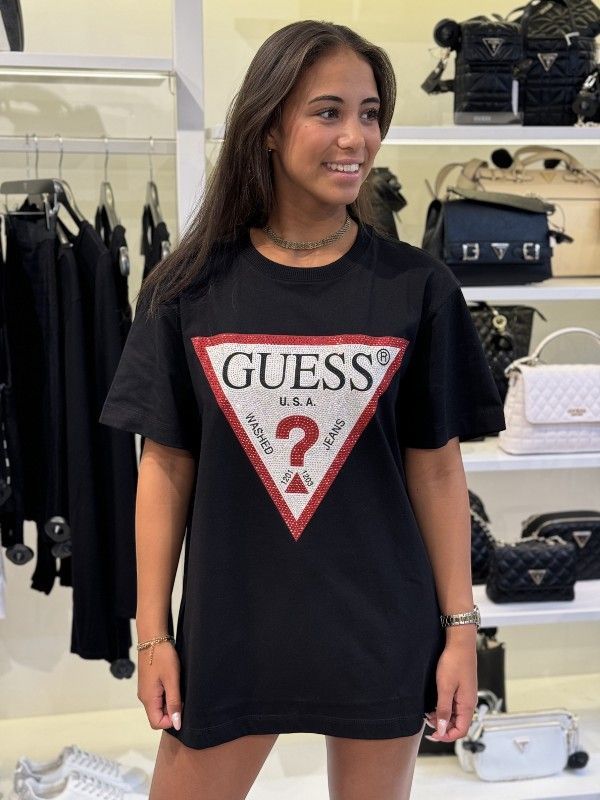 Guess - Ss Cn Shiny Triangle Tee - Zwart