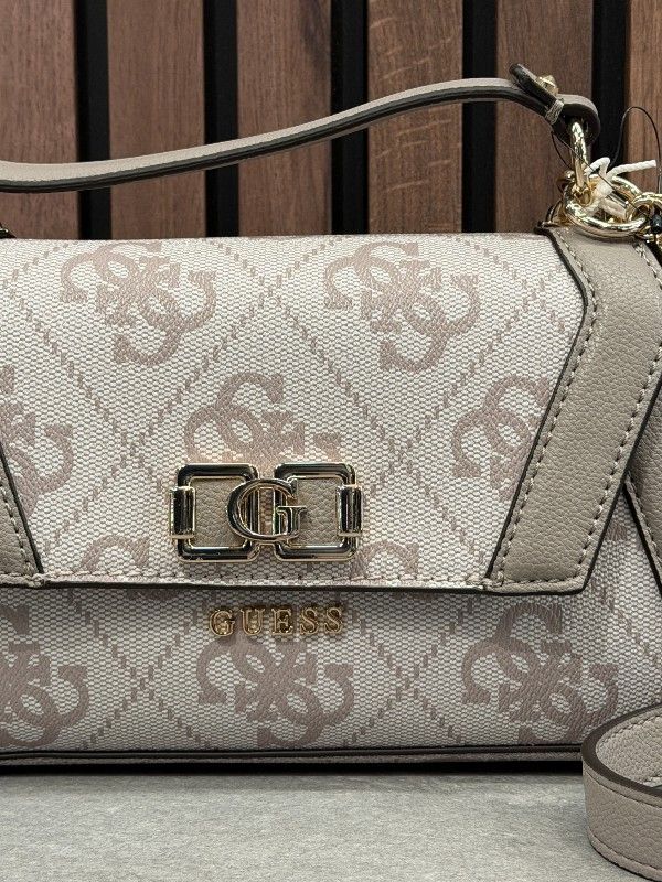 Guess - Karnilla Logo Flap Shldr Bag - Beige