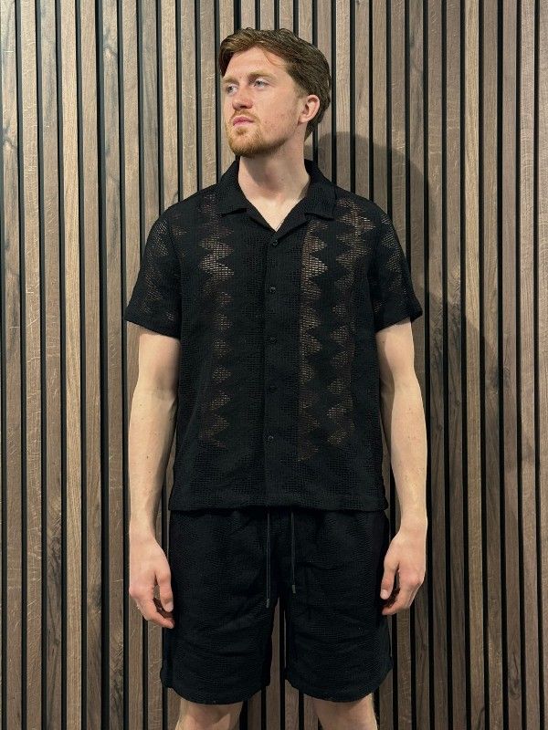 Guess - Lattice Knit Shirt - Zwart