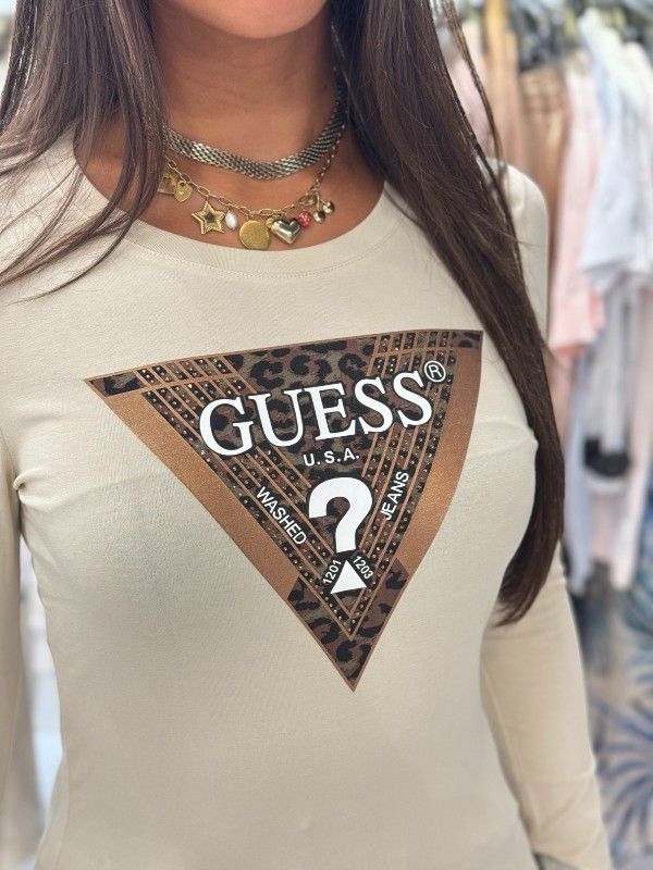 Guess - Ls Cn Leo Traingle Tee - Beige