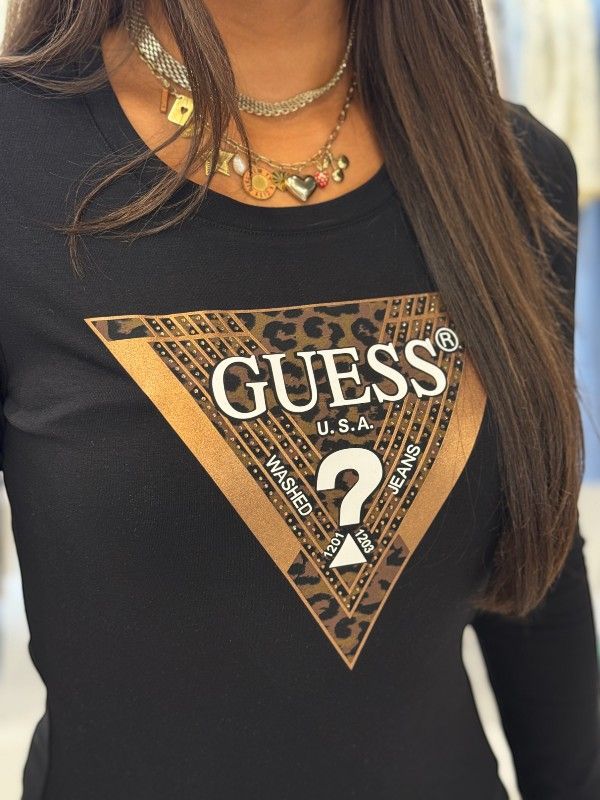 Guess - Ls Cn Leo Traingle Tee - Zwart