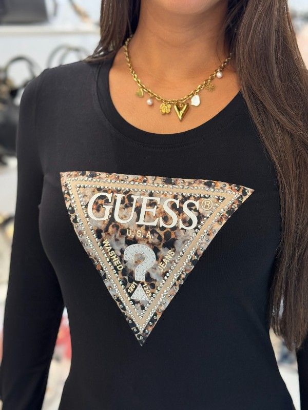 Guess - Ls Cn Leo Triangle Tee - Zwart