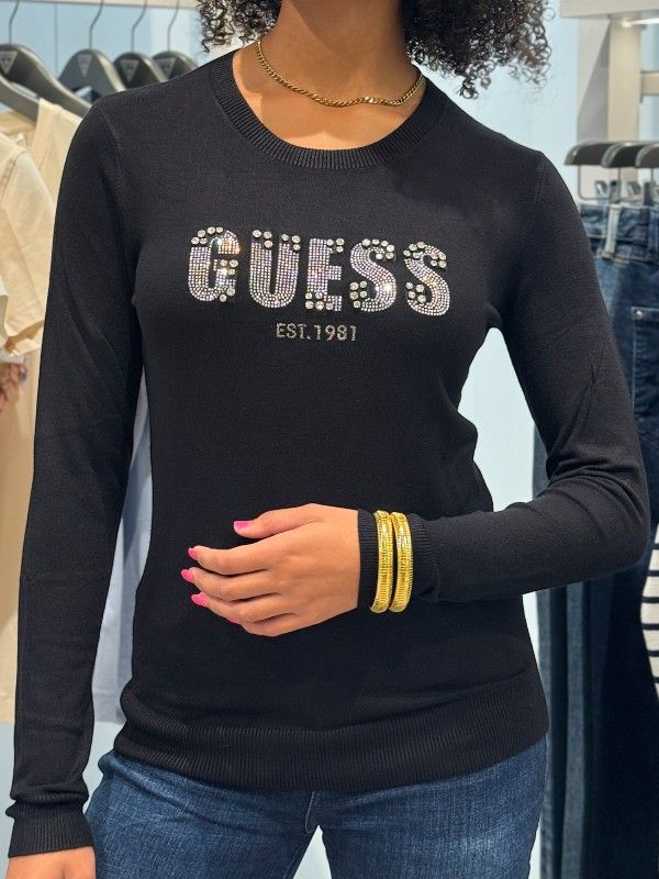 Guess - Ls Cn Reyna Logo Swtr - Zwart