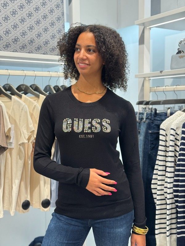 Guess - Ls Cn Reyna Logo Swtr - Zwart