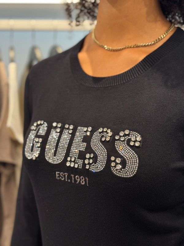 Guess - Ls Cn Reyna Logo Swtr - Zwart