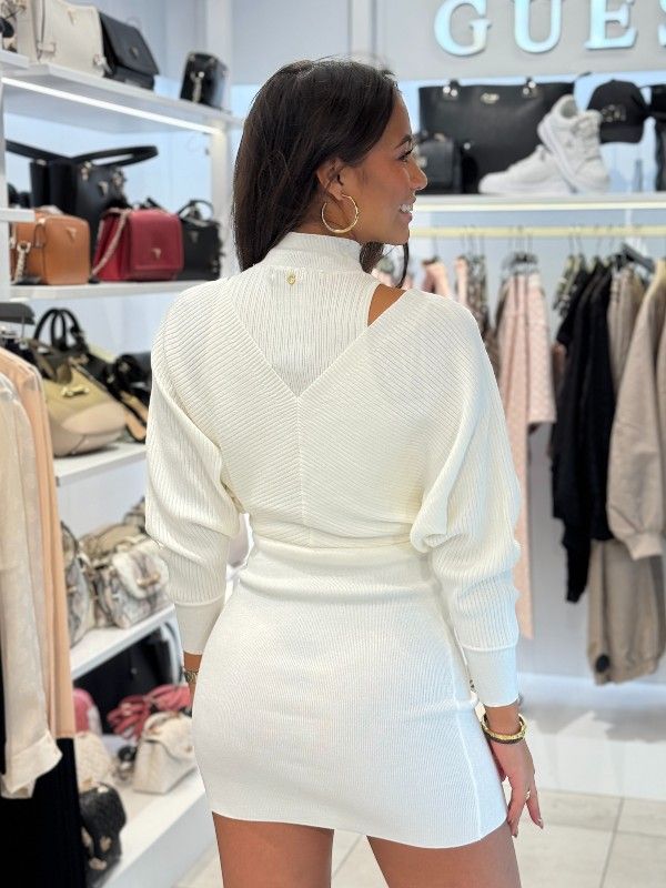 Guess - Ls Dolman Anita Rib Dress - Wit