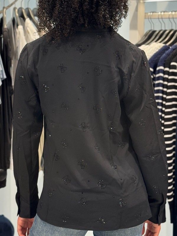 Guess - Ls Flore Logo Hotfix Shirt - Zwart