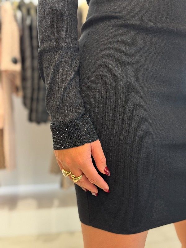 Guess - Ls Lucy Rhinestones Swtr Dress - Zwart