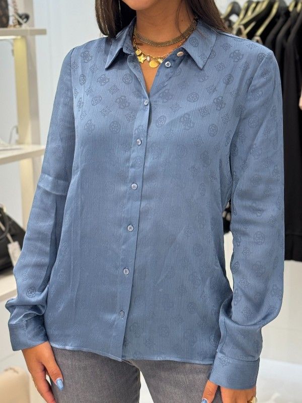 Guess - Ls Marthe Logo Shirt - Blauw