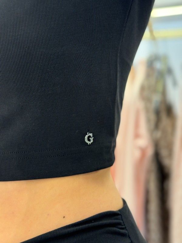 Guess - Ls Milena Front Bow Top - Zwart