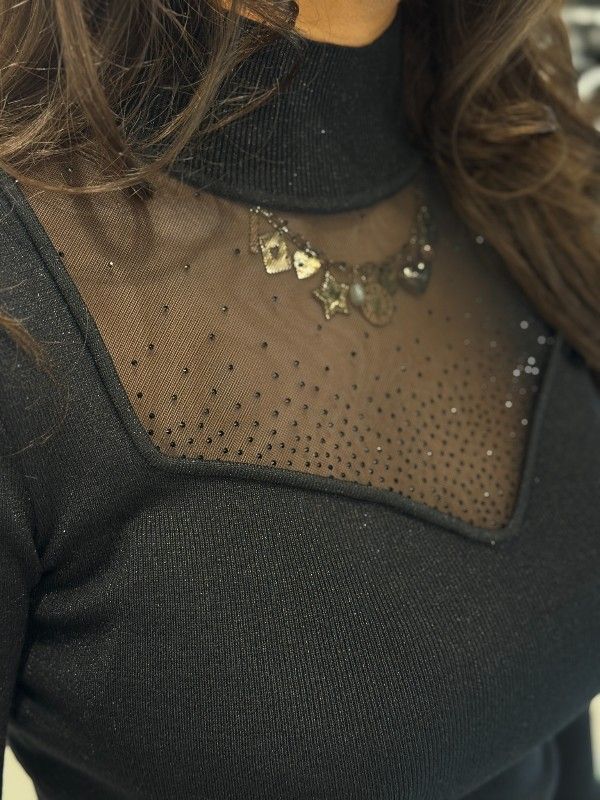 Guess - Ls Mn Lucy Rhinestones Swtr - Zwart