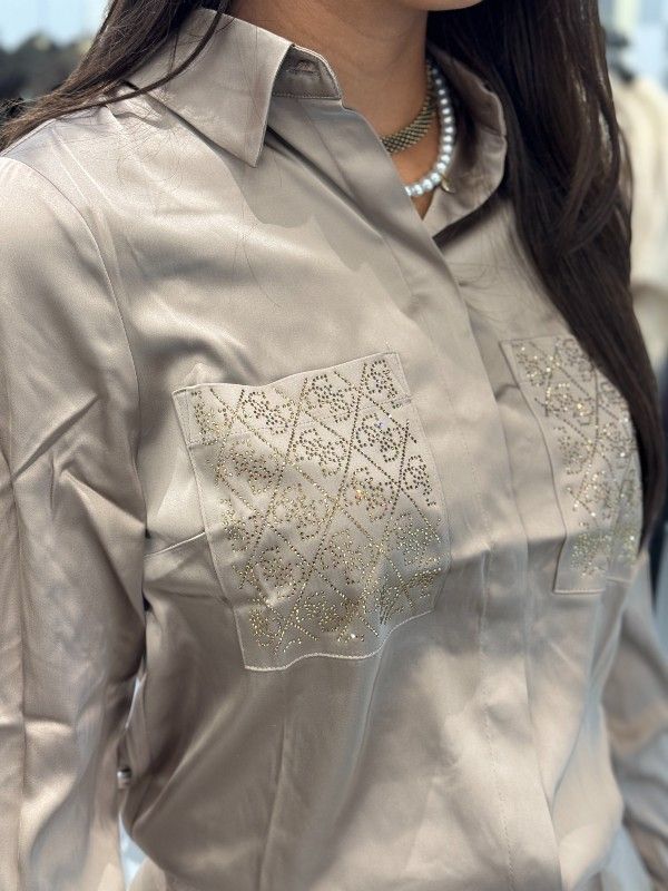 Guess - Marguerite Hotfix Pokets Shirts - Beige