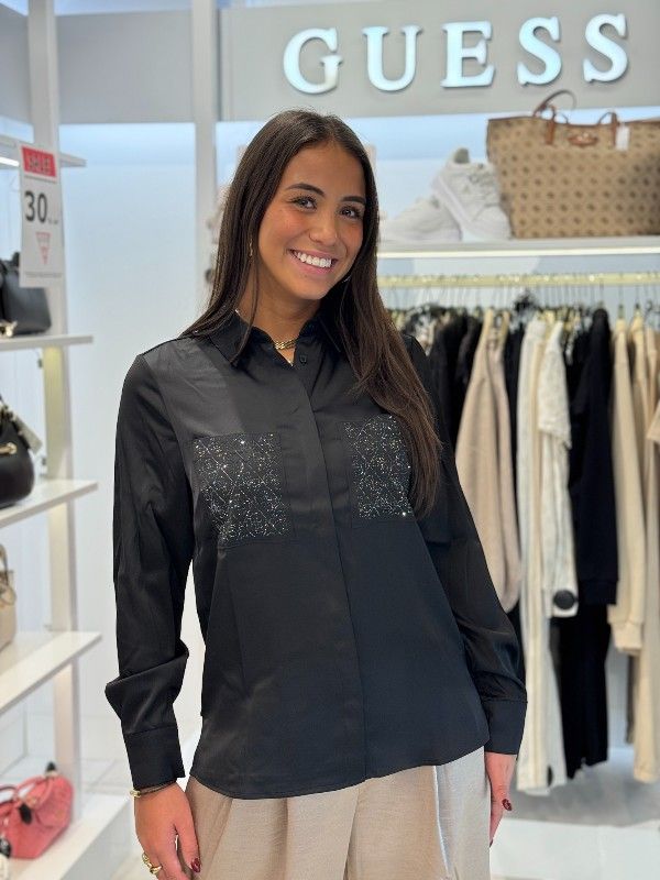 Guess - Marguerite Hotfix Pokets Shirts - Zwart