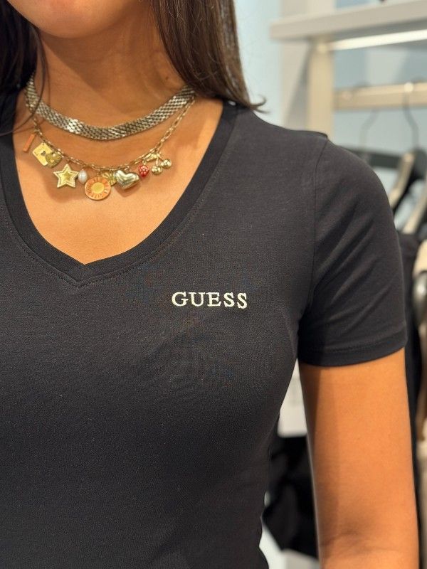 Guess - New Carrie Ss T-shirt V Neck - Zwart