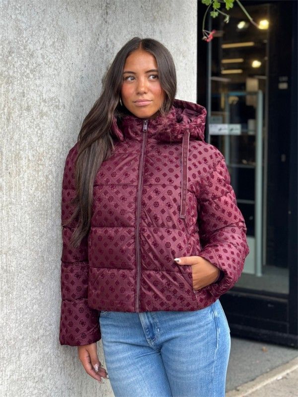 Guess - New Daisy Crop Logo Puffer - Rood