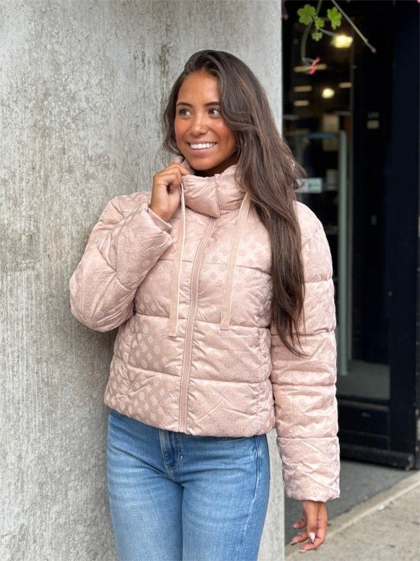 Guess - New Daisy Crop Logo Puffer - Roze