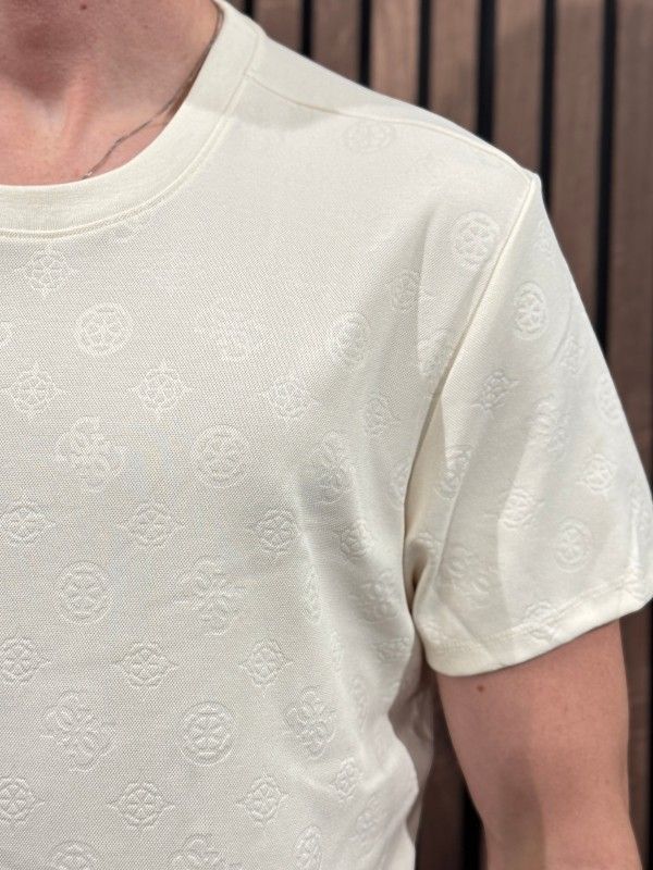 Guess - Nico Embossed Knit Ss Crew - Beige