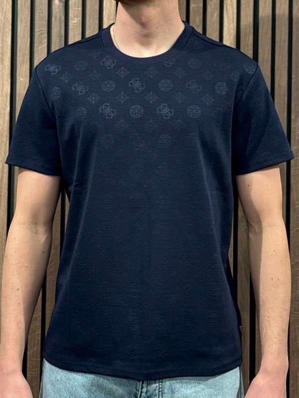 Guess - Nico Embossed Knit Ss Crew - Blauw