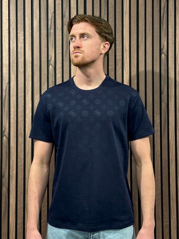 Guess - Nico Embossed Knit Ss Crew - Blauw