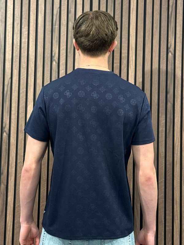 Guess - Nico Embossed Knit Ss Crew - Blauw