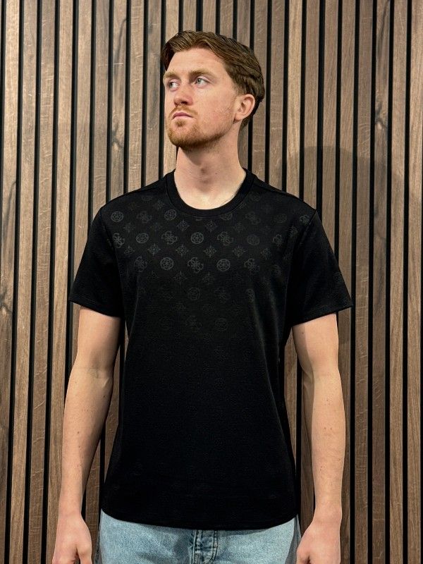 Guess - Nico Embossed Knit Ss Crew - Zwart