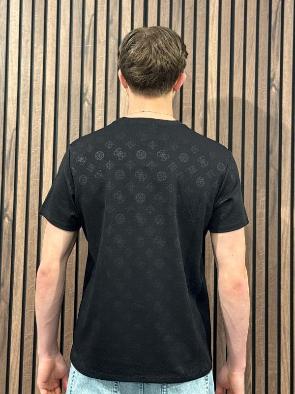 Guess - Nico Embossed Knit Ss Crew - Zwart