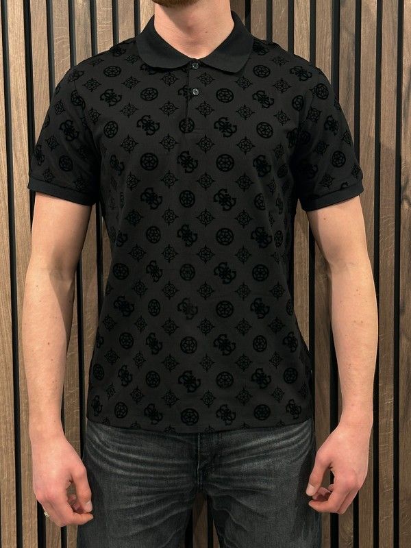 Guess - Ss Flocked Peony Polo - Zwart
