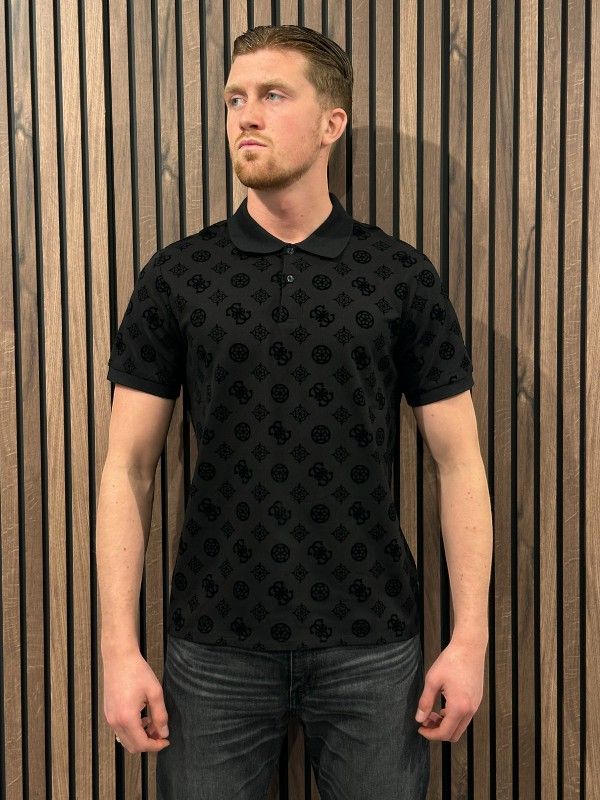 Guess - Ss Flocked Peony Polo - Zwart