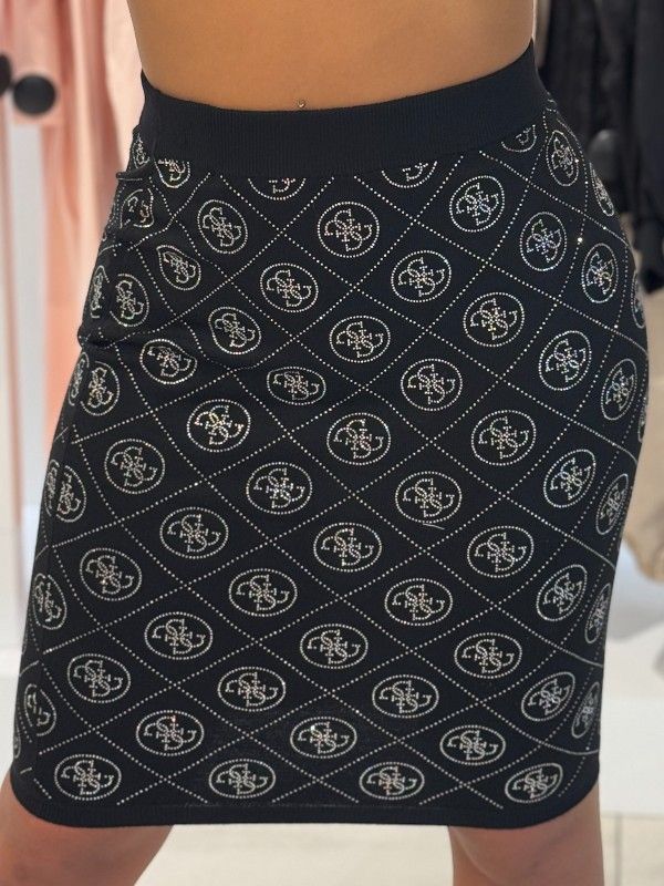 Guess - Rhinestones 4G Swtr Skirt - Zwart