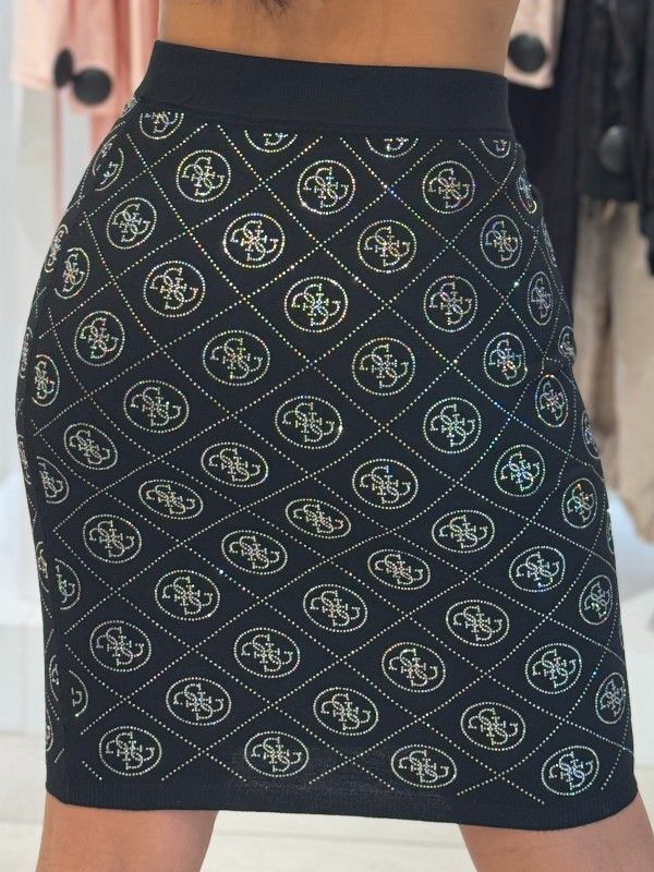 Guess - Rhinestones 4G Swtr Skirt - Zwart