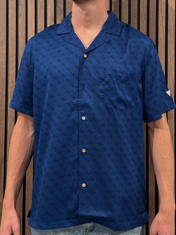 Guess - Ss Bowling Aop Shirt - Blauw